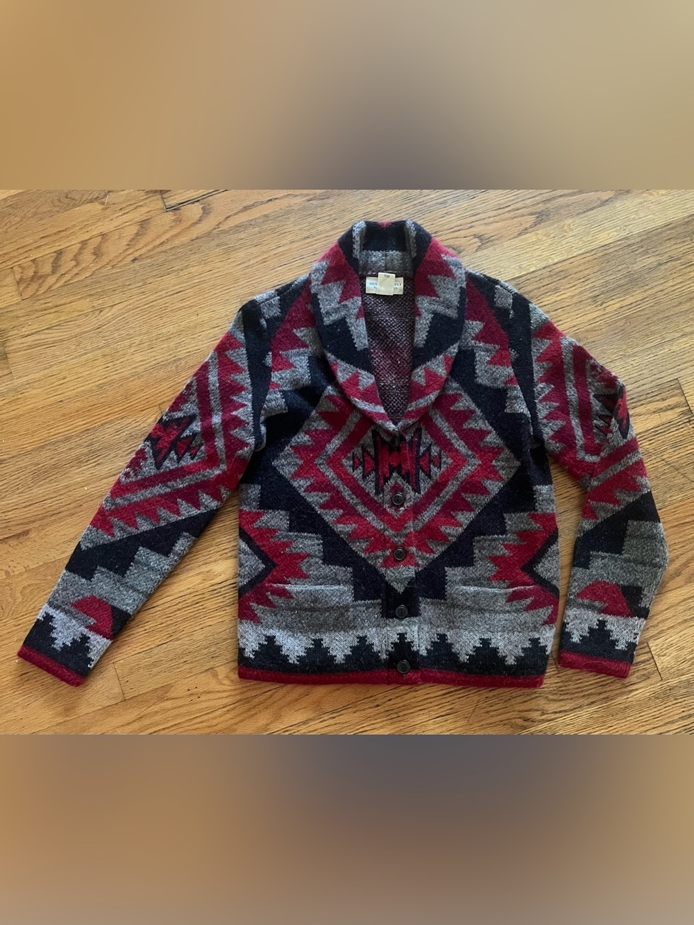 Vintage Denim Supply RALPH LAUREN AZTEC SHAWL NECK CARDIGAN Lrg Lambs Wool Blend